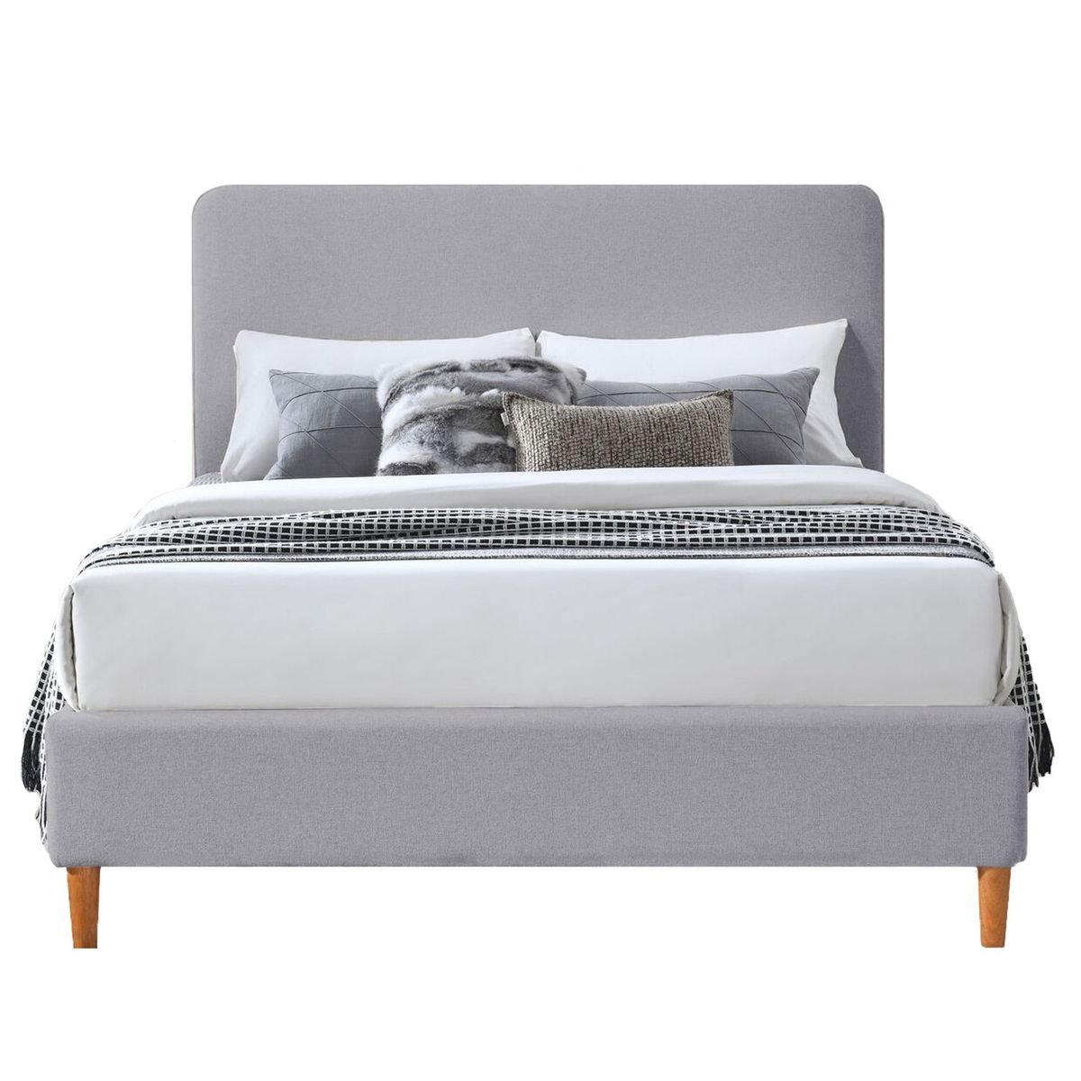 GENERICO - Cama Tapizada Lisa Curvo Gris Claro 1.5 Plz