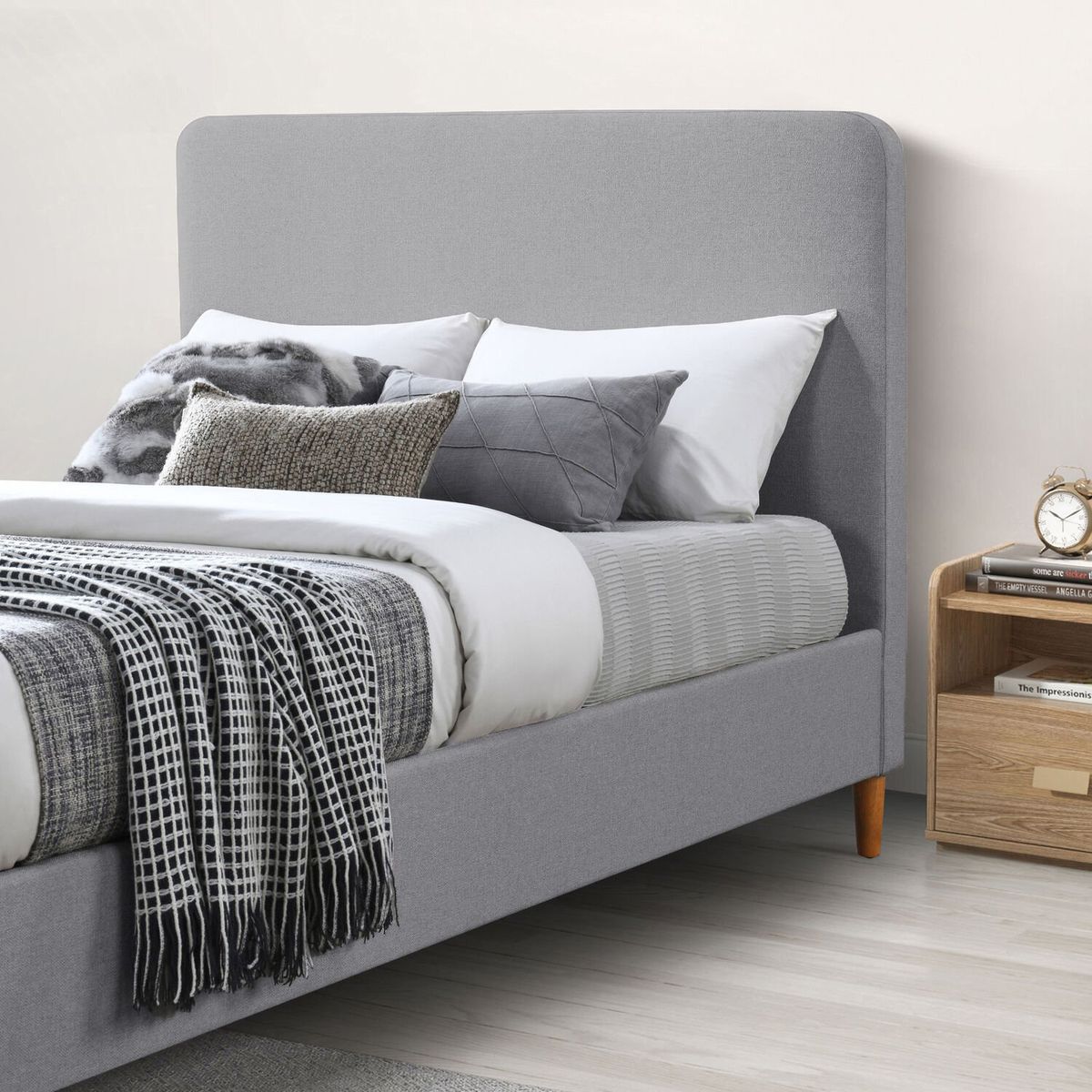 GENERICO - Cama Tapizada Lisa Curvo Gris Claro 1.5 Plz