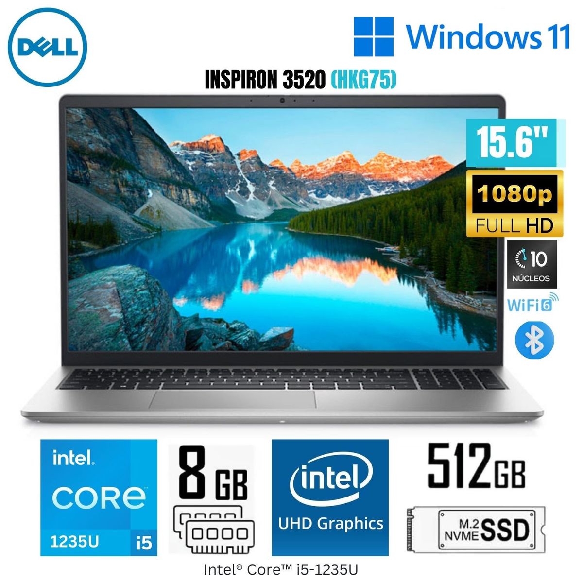 DELL - Laptop Dell Inspiron 15 3520 Intel Core i5-1235U 8GB RAM 512GB SSD 15.6" FHD Windows 11