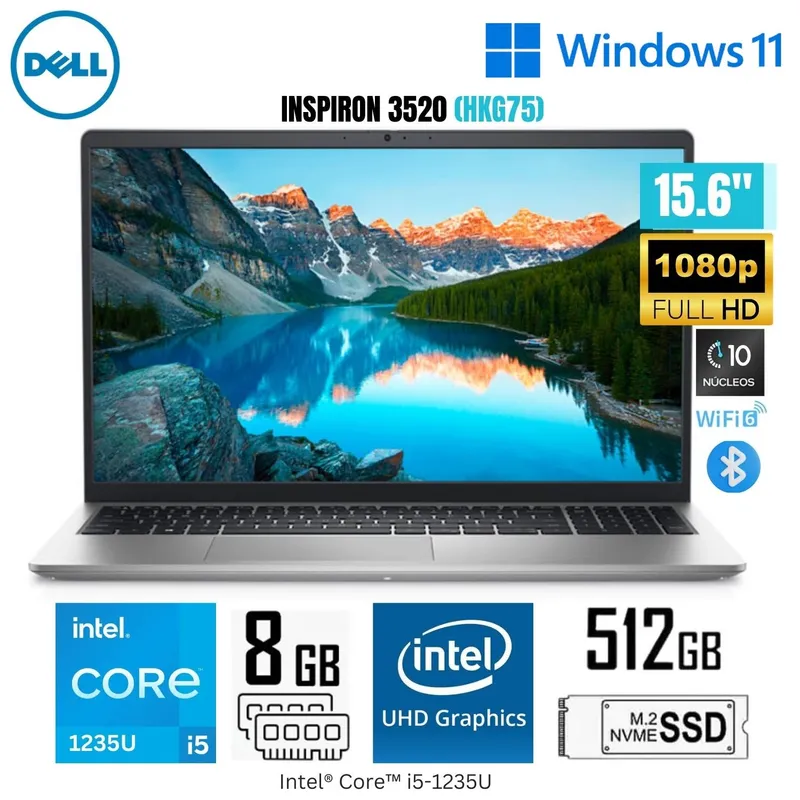 DELL - Laptop Dell Inspiron 15 3520 Intel Core i5-1235U 8GB RAM 512GB SSD 15.6" FHD Windows 11