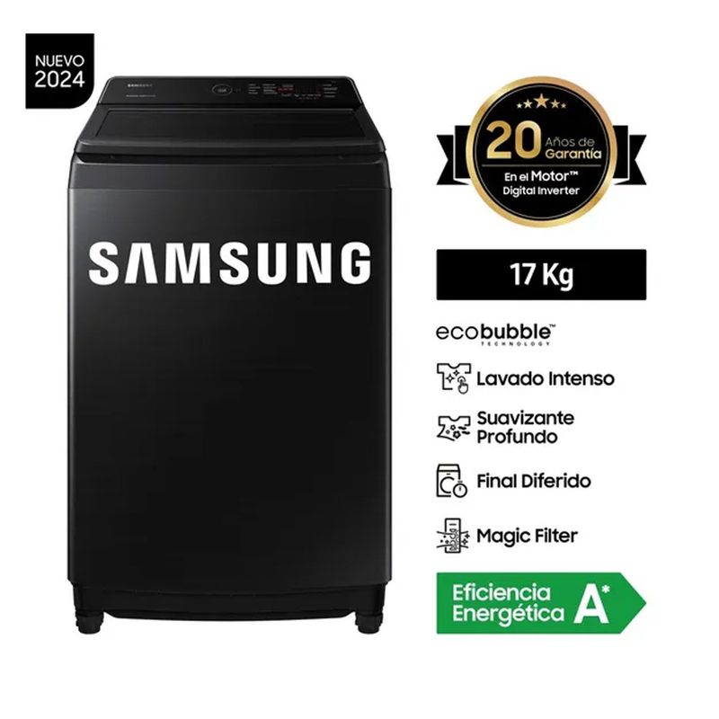 SAMSUNG - Lavadora Samsung EcoBubble 17KG Negra WA17CG6441BV
