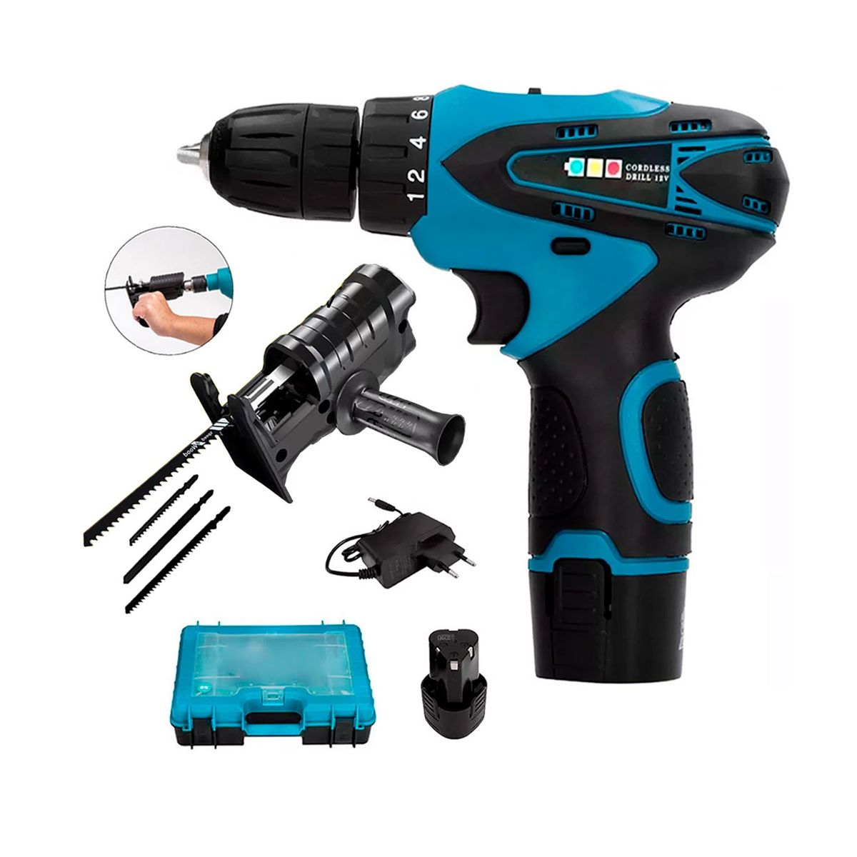 XTD - TALADRO ATORNILLADOR 12V INALAMBRICO+ ADAPTADOR CALADORA