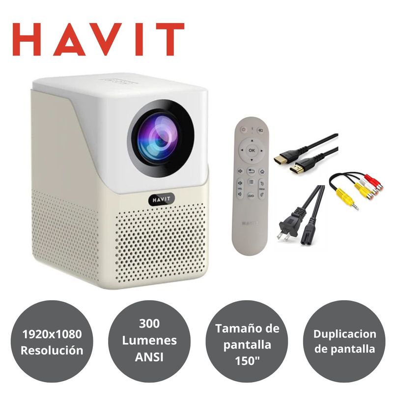 HAVIT - Proyector HAVIT PJ216A PRO  300 ANSI Lumens 4K 150" HDMI Beige