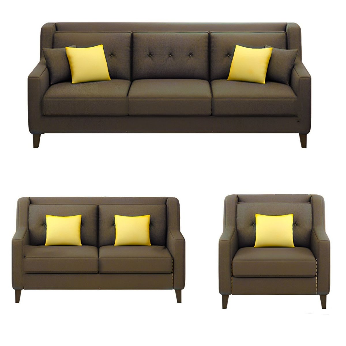 GENERICO - Juego de Sala Barroco 3-2-1 - Marrón + 5 Cojines de Regalo