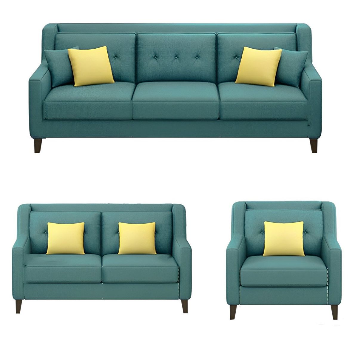 GENERICO - Juego de Sala Barroco 3-2-1 - Turquesa + 5 Cojines de Regalo