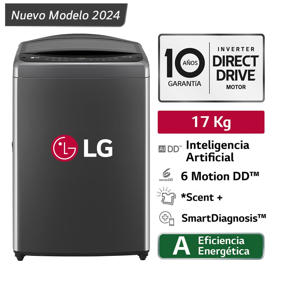 LG - Lavadora  LG 17kg Carga Superior Inteligencia Artificial Negro Claro WT17BV6T