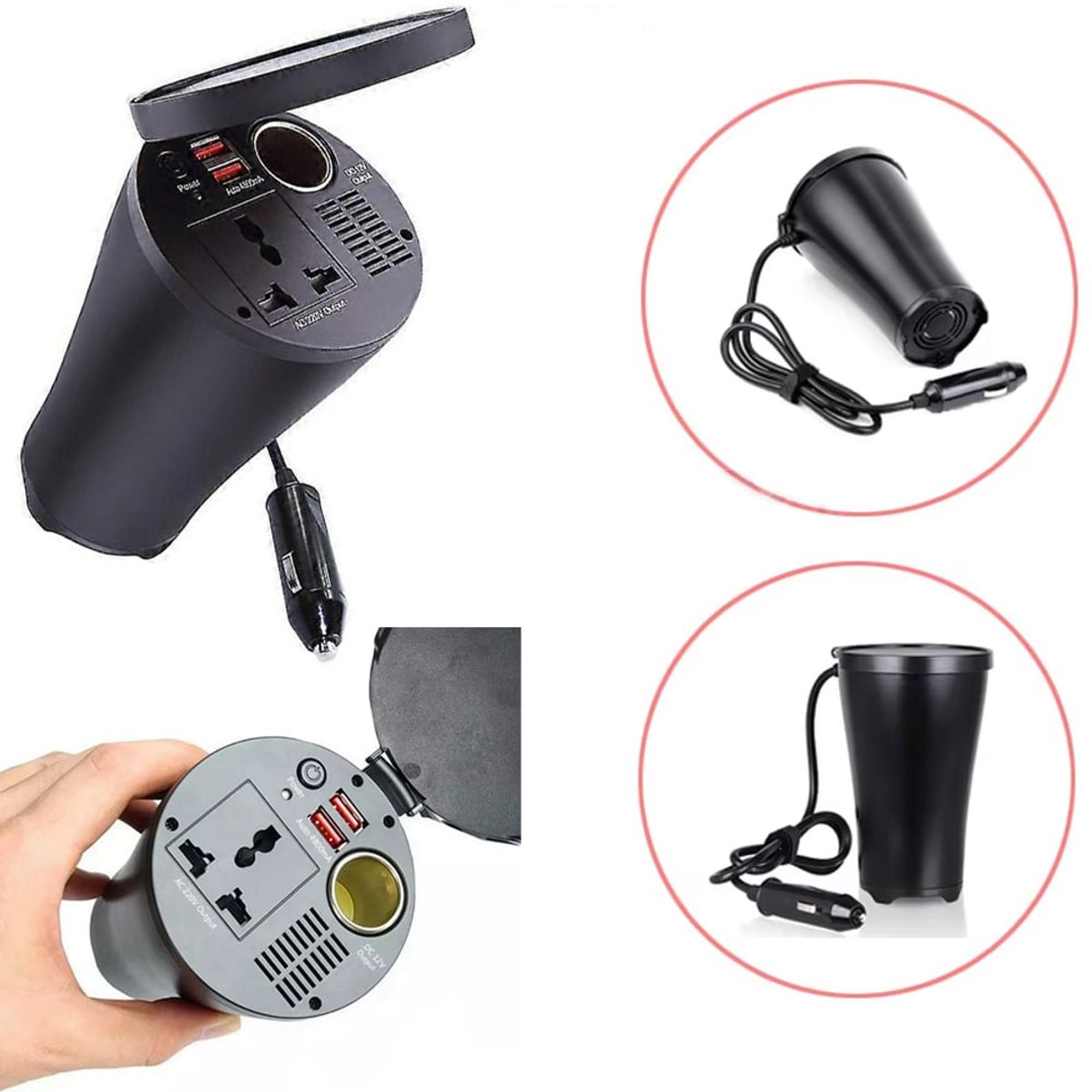 SANTOFA ELECTRONICS - Inversor de Corriente Para Auto portavasos 12v a 220v 2 USB 4.8a 150w