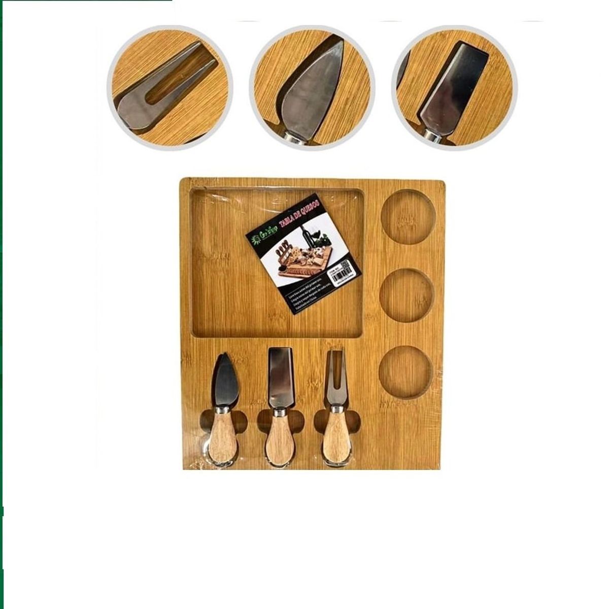 GENERICO - Tabla Madera Bambú Quesos Jamón Picoteo Cóctel