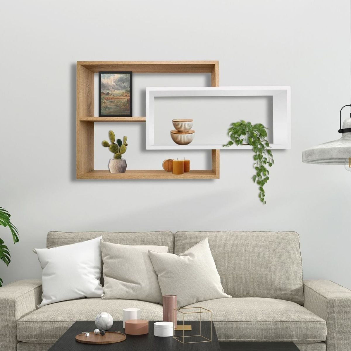 GENERICO - Repisa Flotante Melamina 104x58x20cm Macadamia-Blanco