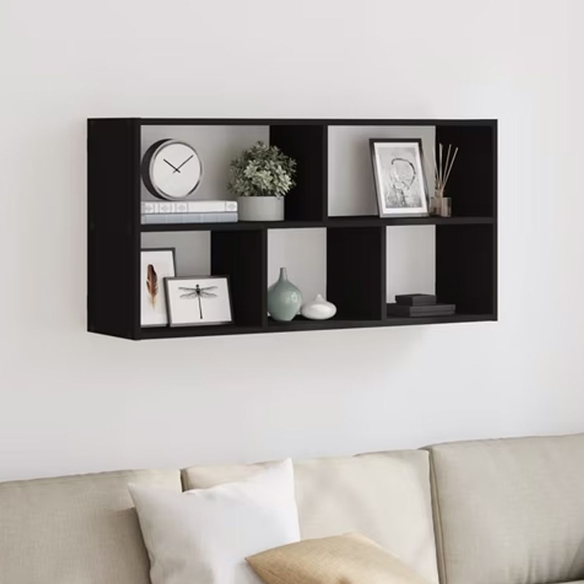 GENERICO - Repisa Flotante Melamina 5 Divisiones 90x60x20cm Negro