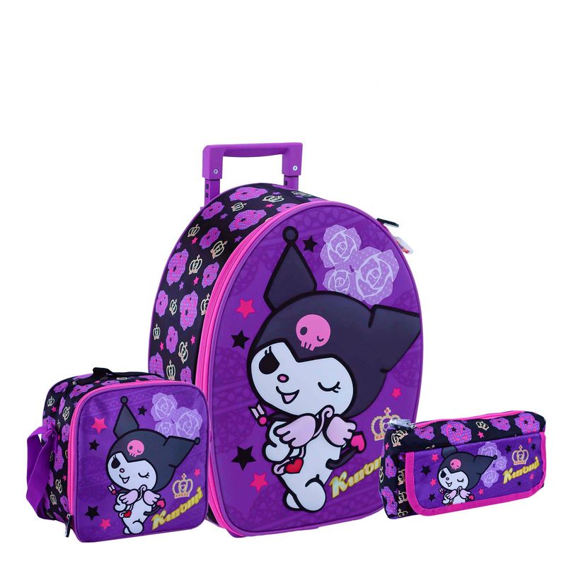 SCOOL - SET MOCHILA KUROMI OFICIO MALETA RUEDAS LONCHERA CARTUCHERA EVA3D
