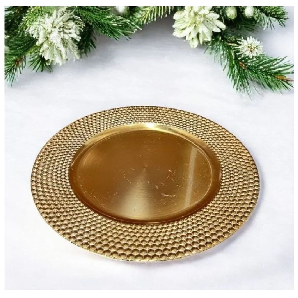 GENERICO - Plato Fondo Sitio Borde Puntos Dorado 33cm Decoración Mesa
