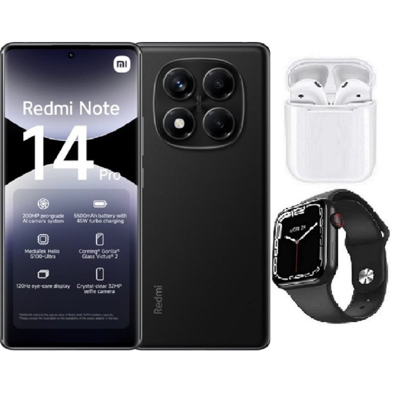 XIAOMI - Xiaomi Redmi Note 14 Pro 4G 256GB Negro + Audifonos + Smartwatch