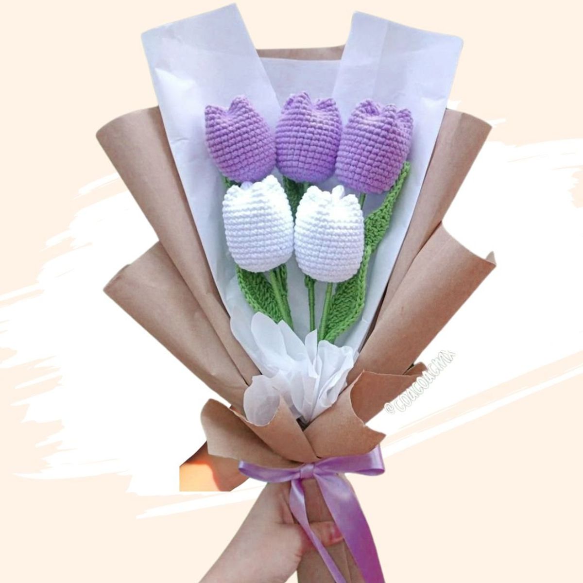 GENERICO - Ramo x 05 Tulipanes Eternos Tejidos a Crochet Flores