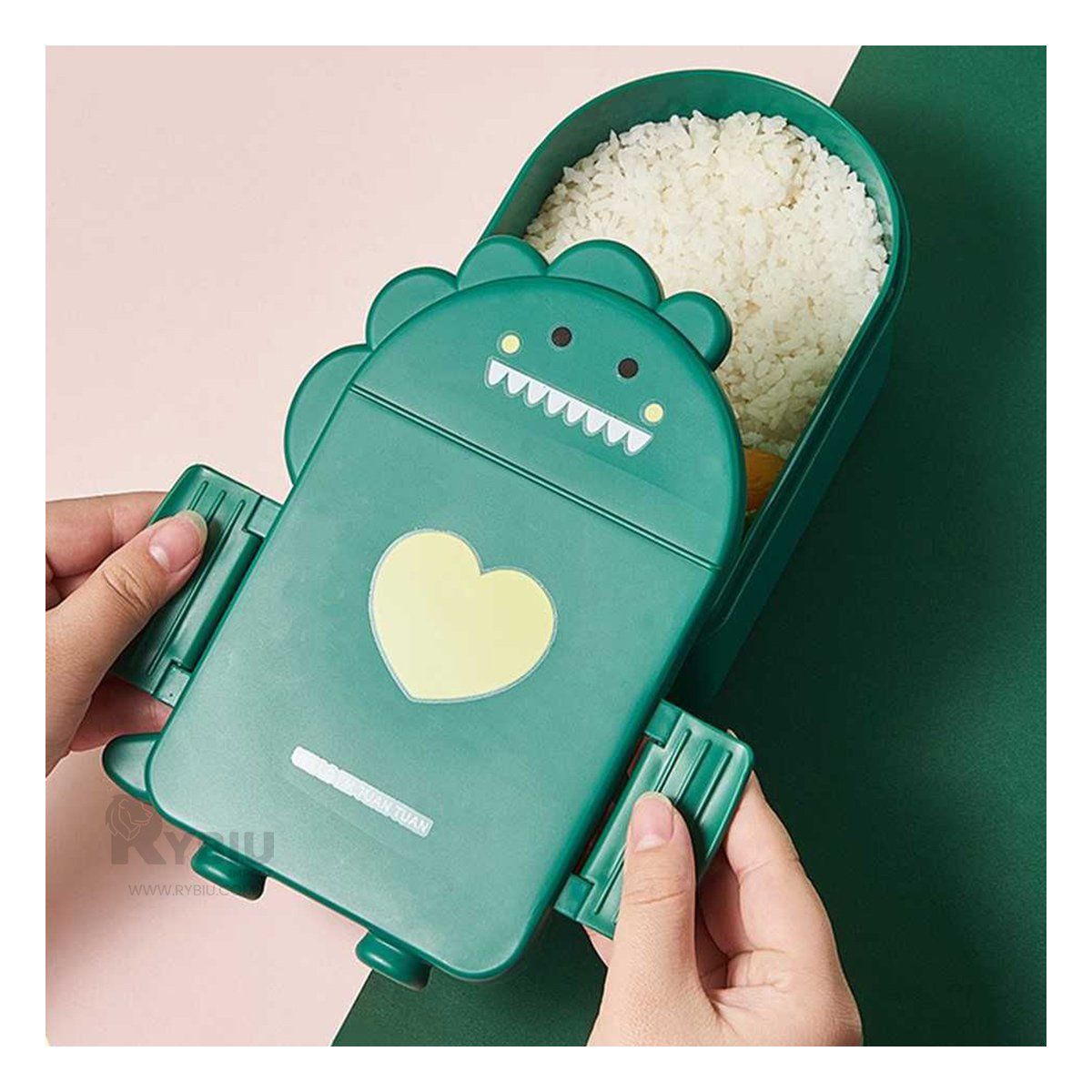 GENERICO - Taper Practico de Dinosaurio con Cubiertos en Tono Verde