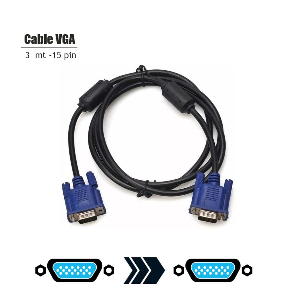 GENERICO - CABLE VGA 3mts DELCOM AB-15pin Macho C-Filtro