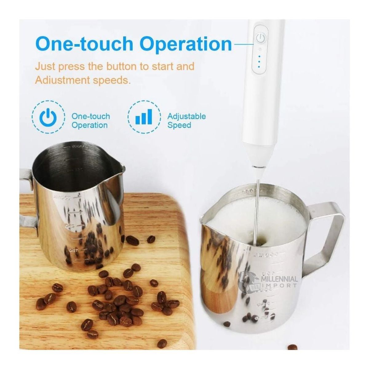 GENERICO - Mini Batidora Manual Eléctrica carga USB de Café