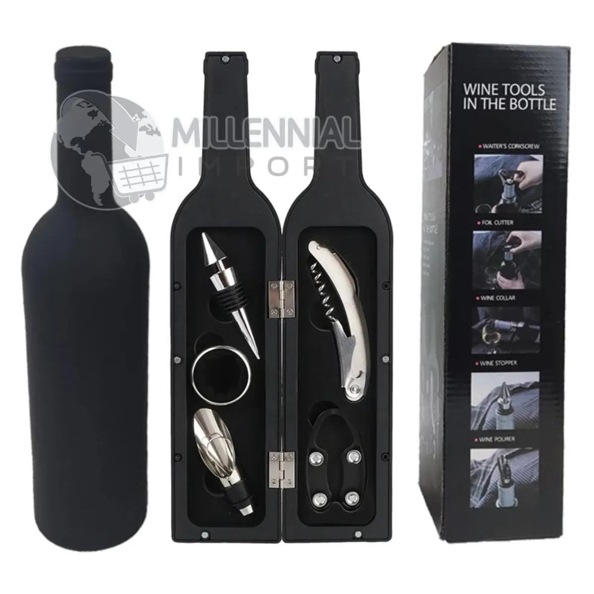 GENERICO - Set De Vino 5 En 1 En Forma De Botella para Sacar Corcho