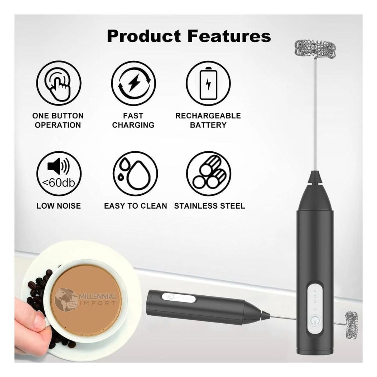 GENERICO - Mini Batidora Eléctrica de Mano Vaporizador de Leche Capuchino