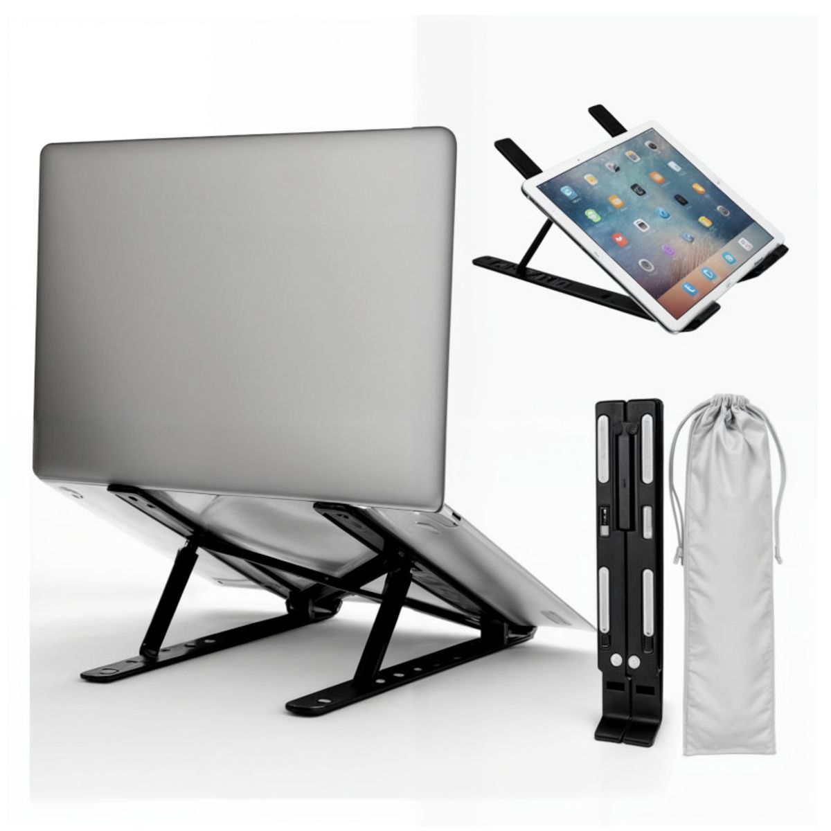 GENERICO - Stand soporte plegable ALUMINO laptop tablet ipad Alt Ajustable Negro