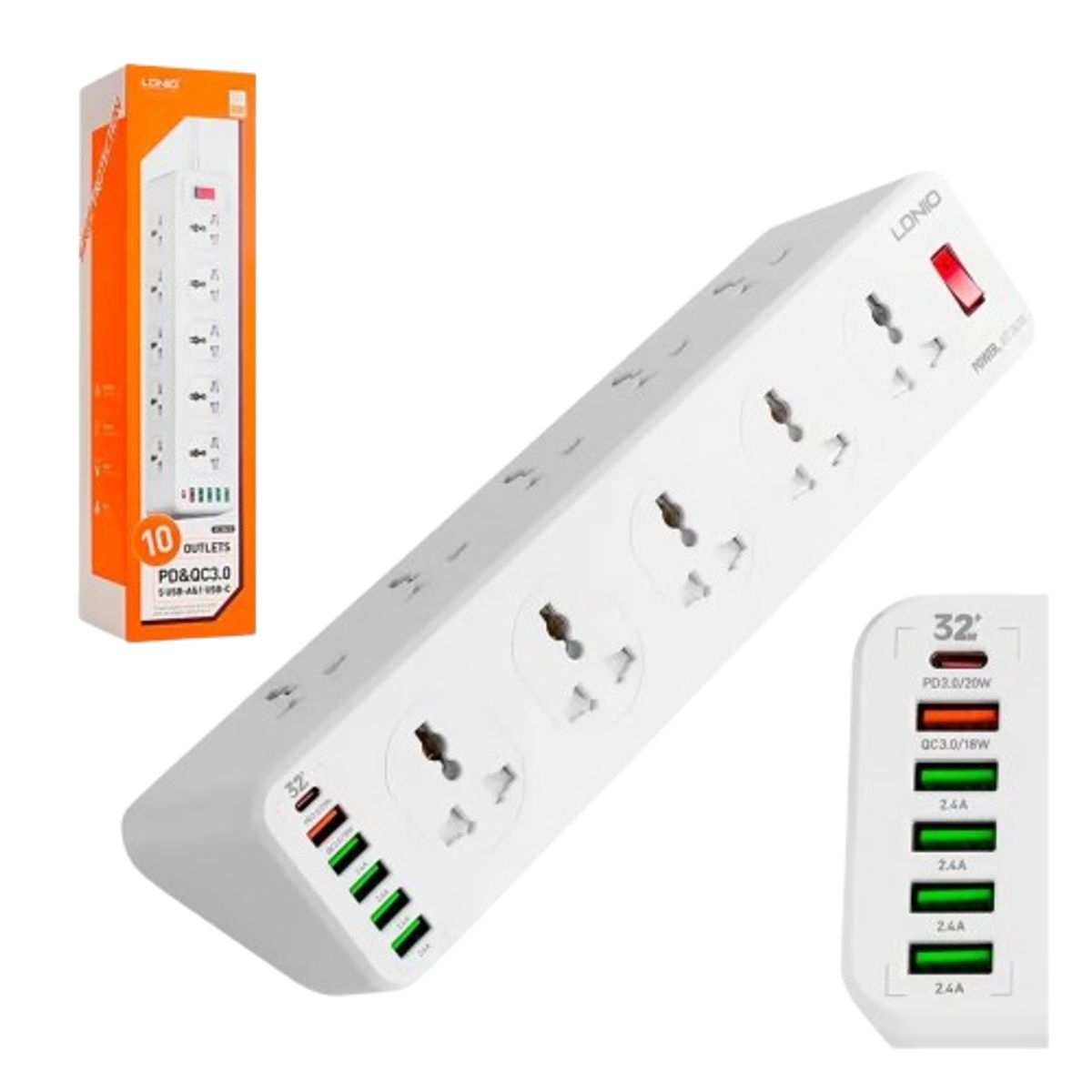 LDNIO - Supresor de Picos LDNIO SC10610 10 Tomas Universales 5 USB-A