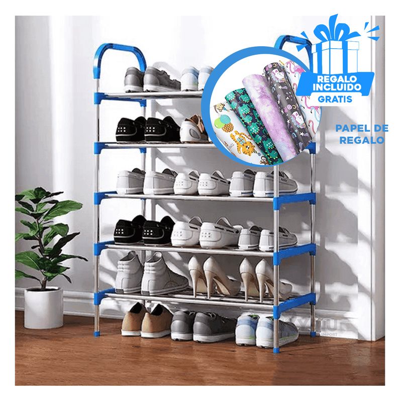 RYBIU IMPORT - Estanteria Zapatera con 5 Casillas Celeste Y+Papel de Regalo