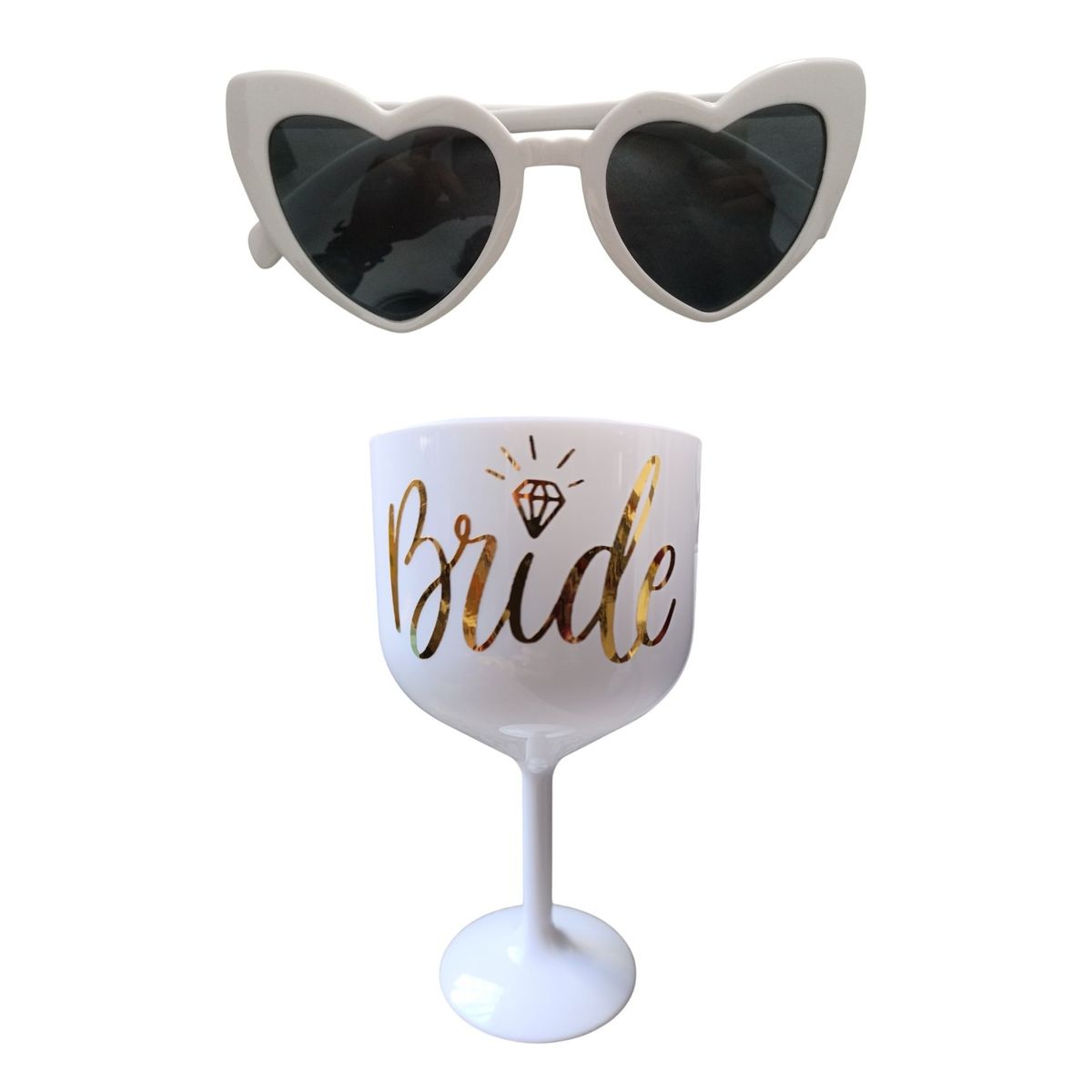 GENERICO - Set copa y lentes blancos novia bride despedida de soltera