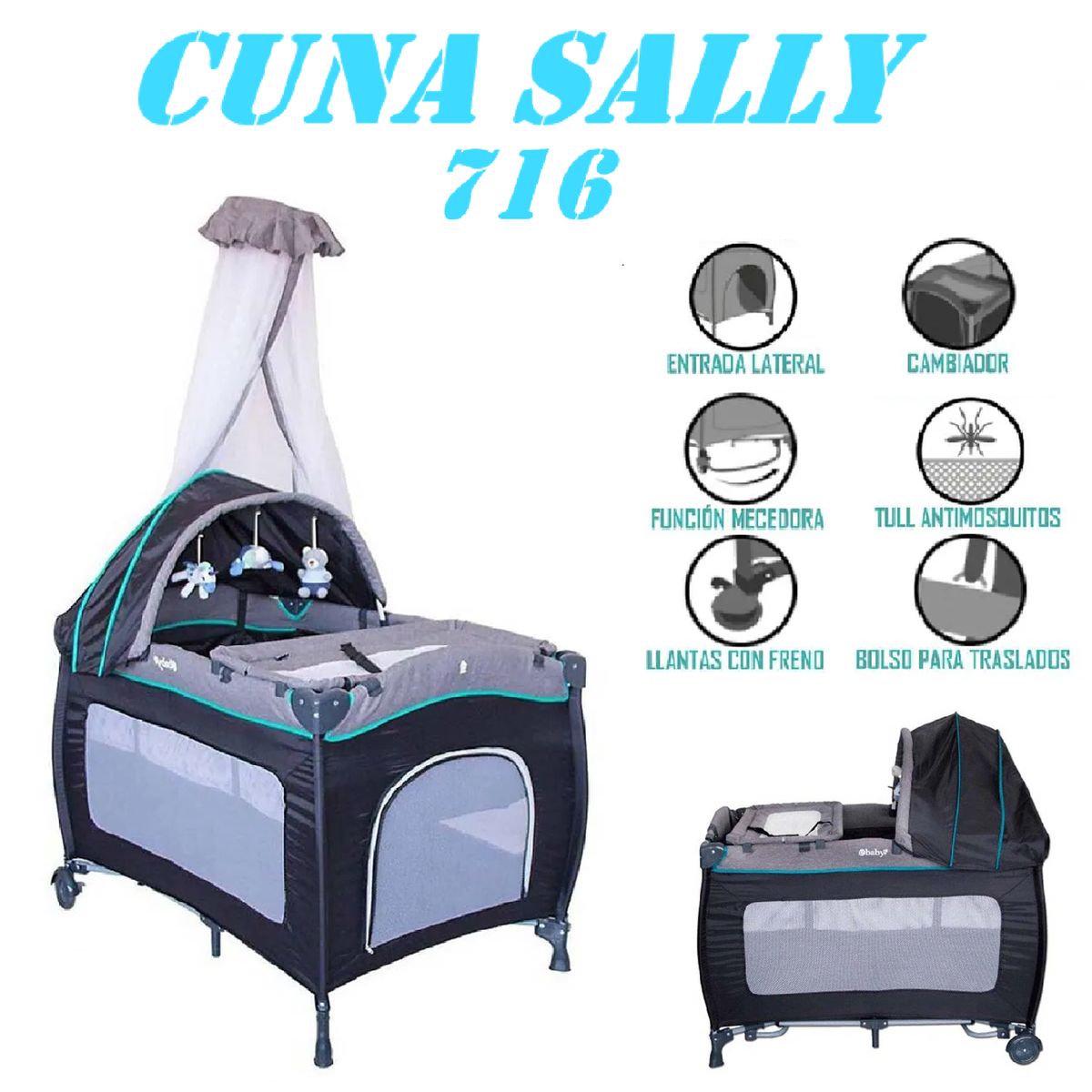EBABY - Nueva Cuna Corral Cambiador Sally 716-Azul