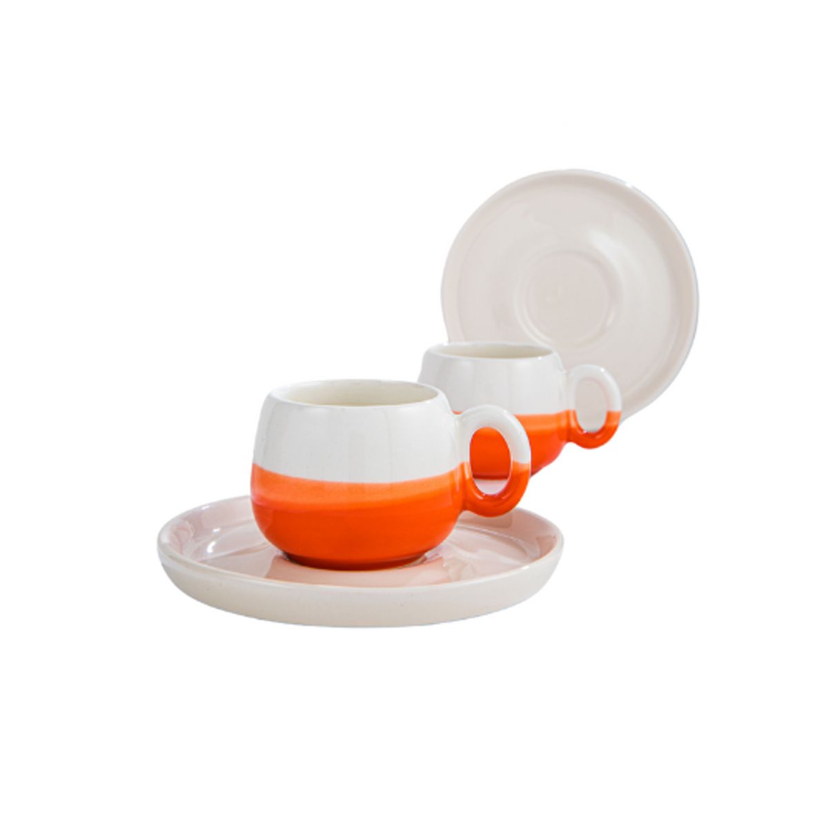 OKYANUS - Taza para café hecha a mano color naranja 2 juegos