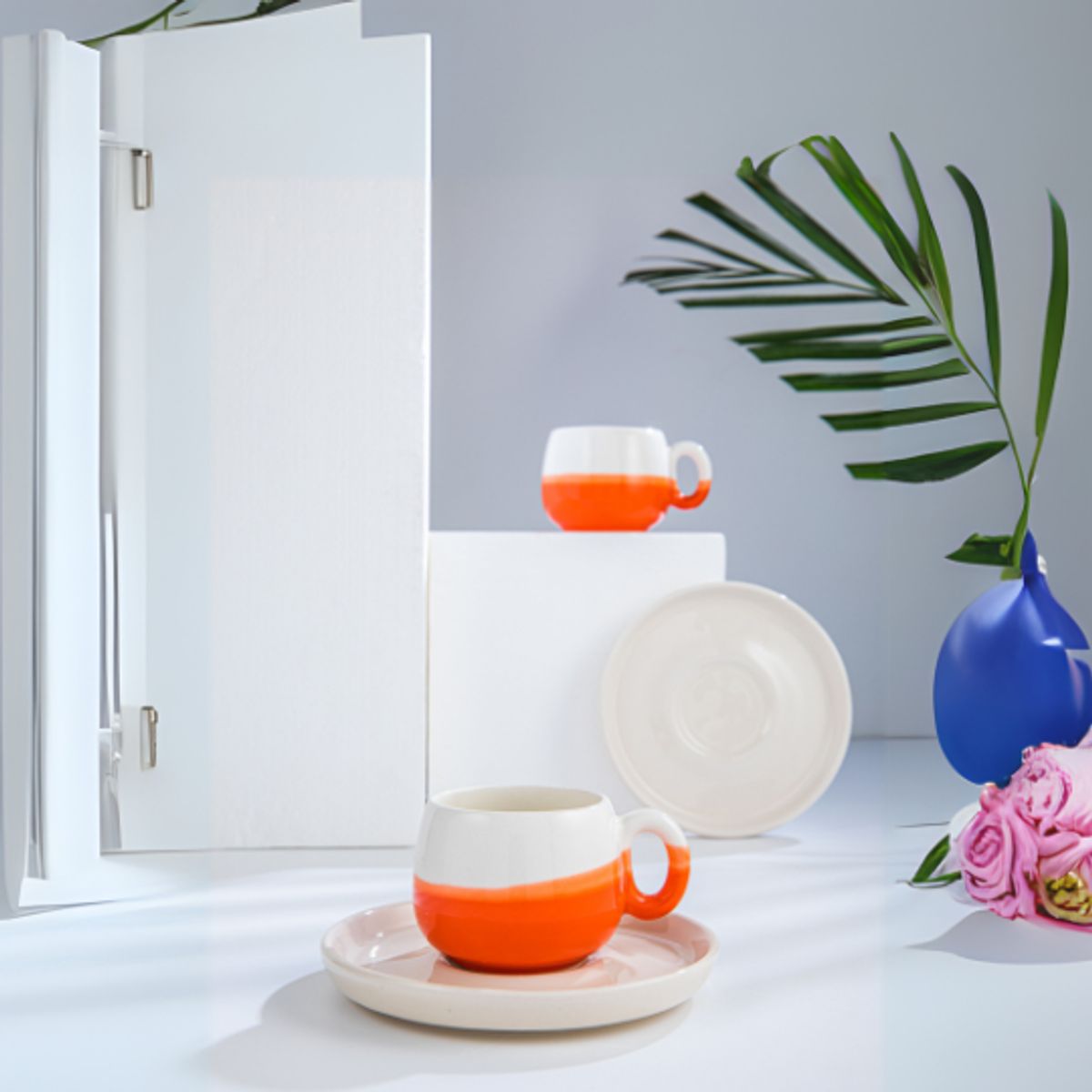 OKYANUS - Taza para café hecha a mano color naranja 2 juegos