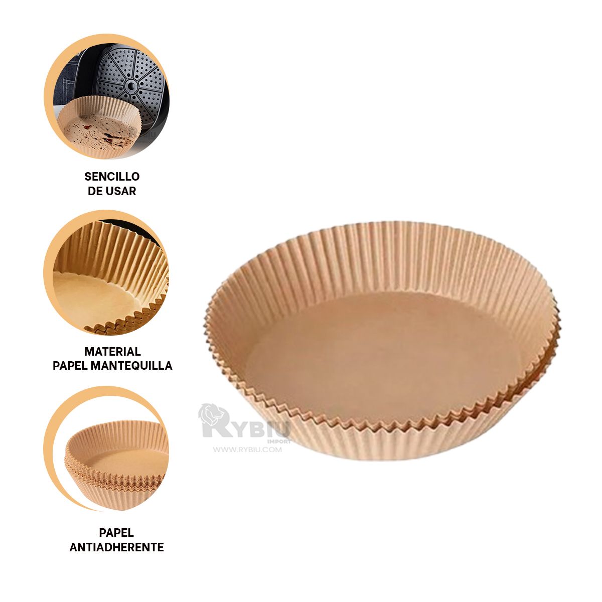 RYBIU IMPORT - Papel Desechable para Freidora al Aire en Tono Madera 100u
