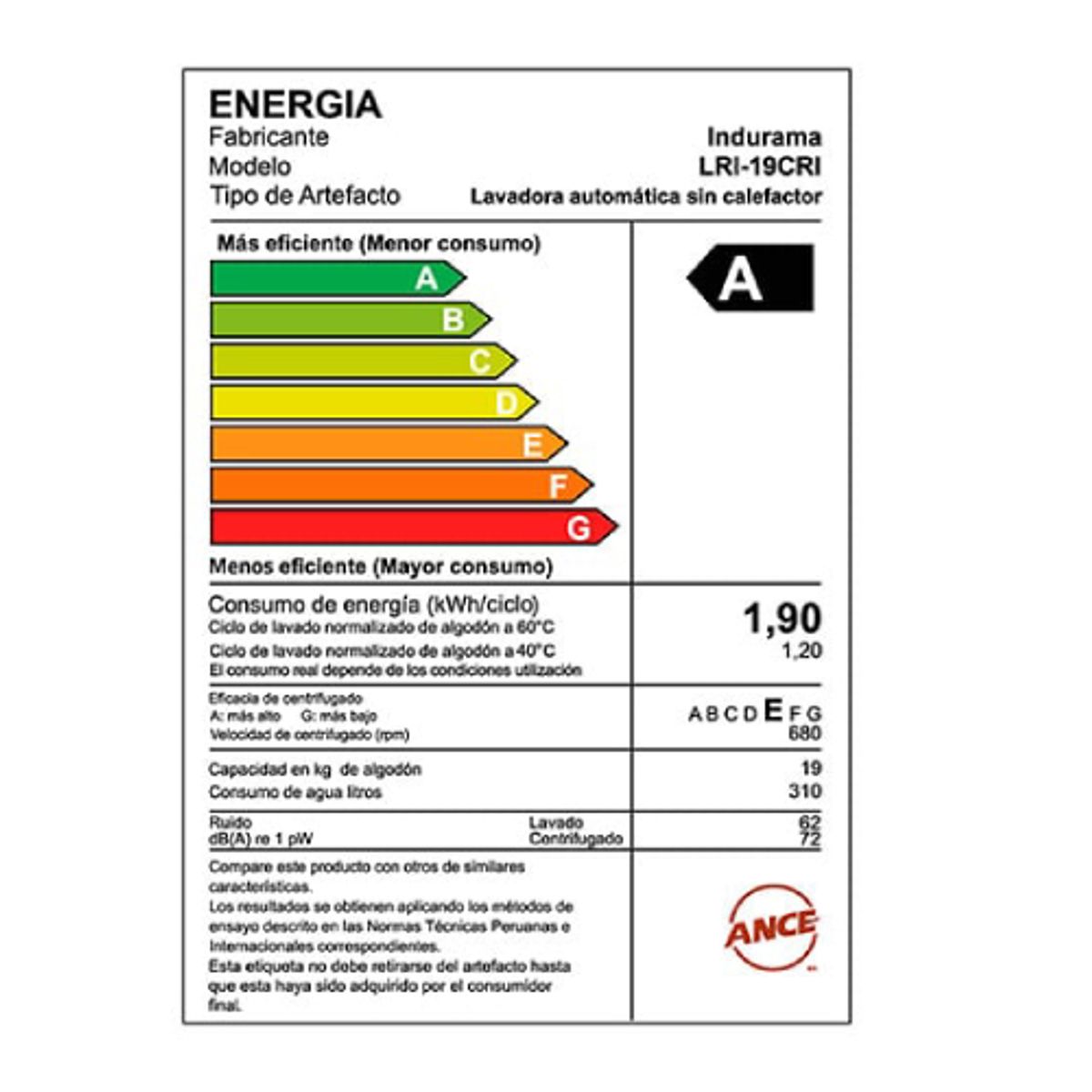 INDURAMA - LAVADORA INDURAMA 19KG CARGA SUPERIOR LRI19CRI