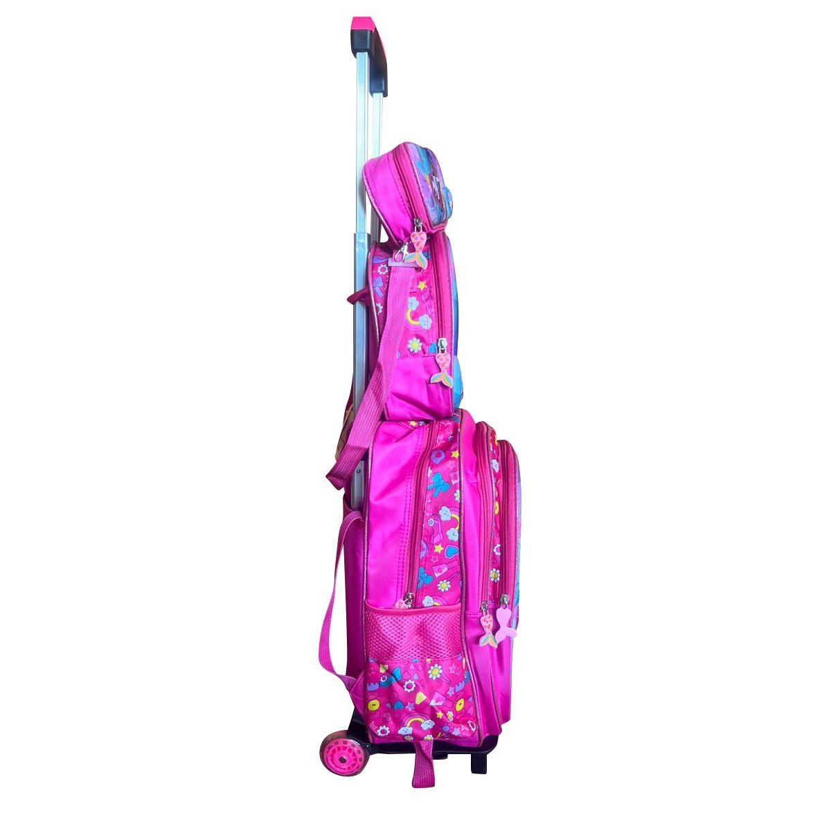 GENERICO - Set Mochila Lonchera Cartuchera Luces Ruedas Eva 3D Sirena