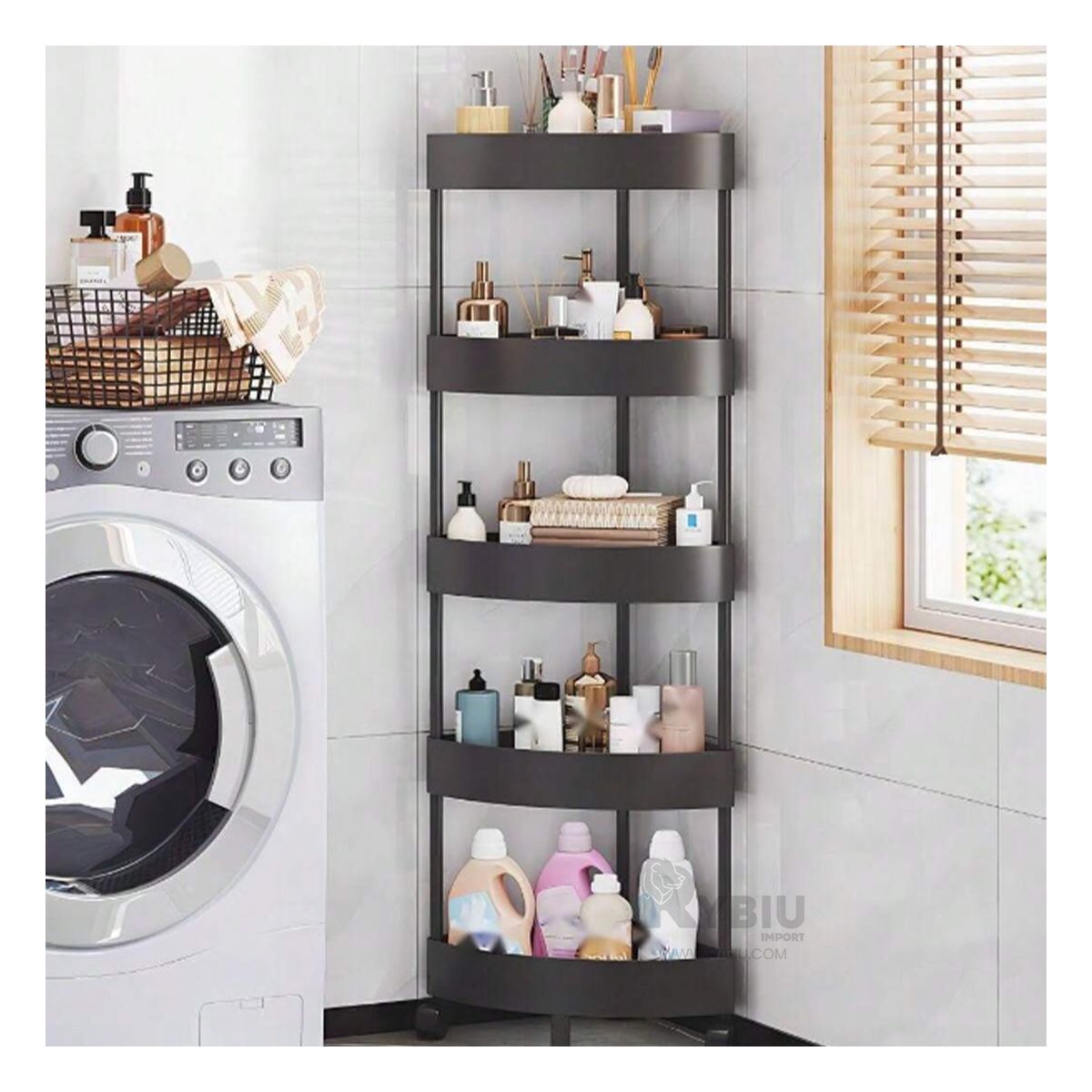 RYBIU IMPORT - Estante Esquinero 5 Niveles con Ruedas Multiuso Color Negro