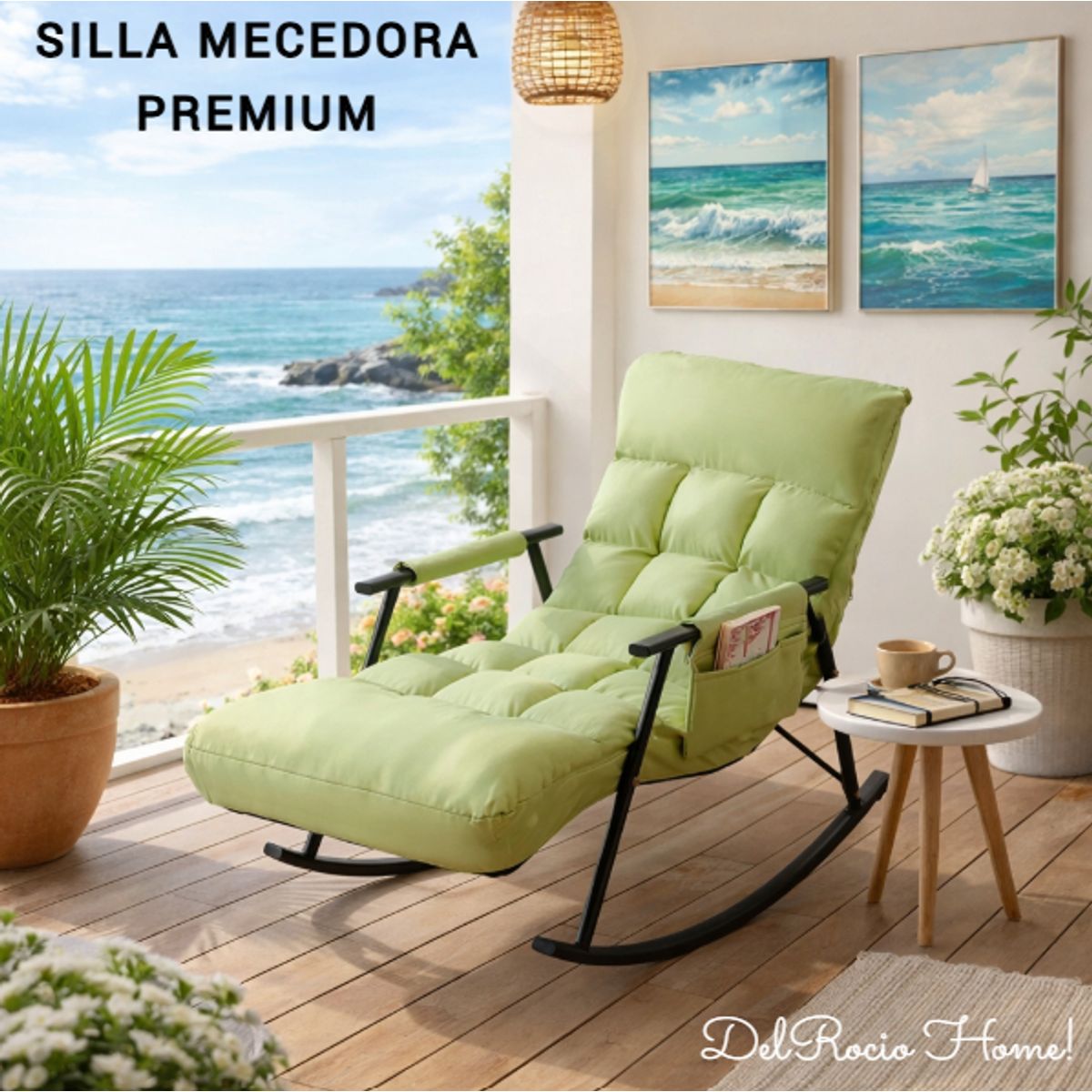 GENERICO - SILLA MECEDORA SILLÓN SOFÁ RECLINABLE TERRAZA PREMIUM VERDE ACERO AL CARBONO
