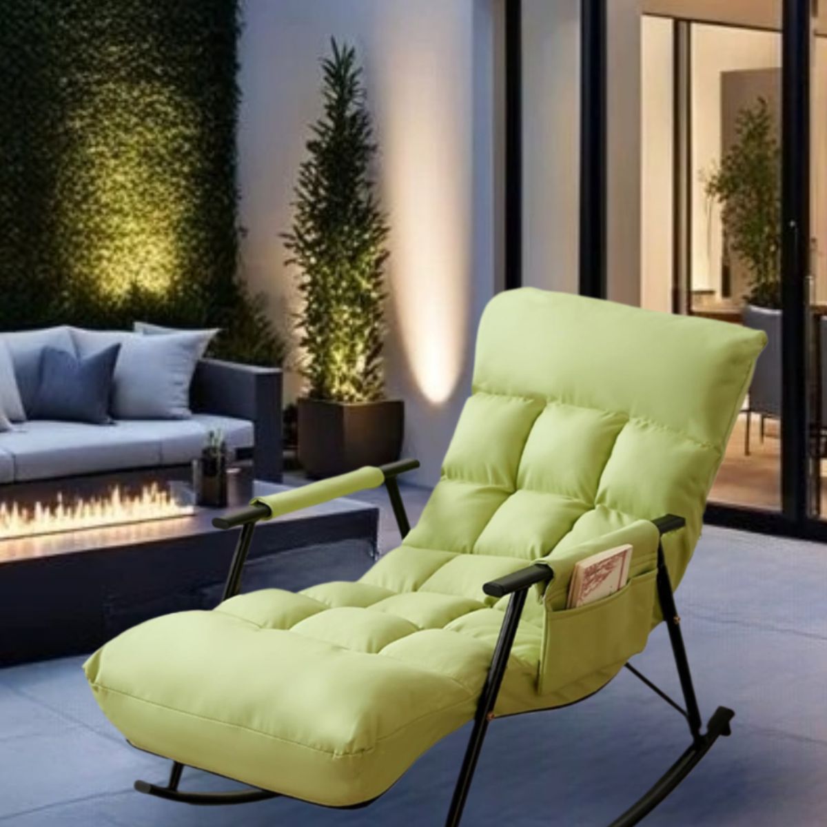 GENERICO - SILLA MECEDORA SILLÓN SOFÁ RECLINABLE TERRAZA PREMIUM VERDE ACERO AL CARBONO