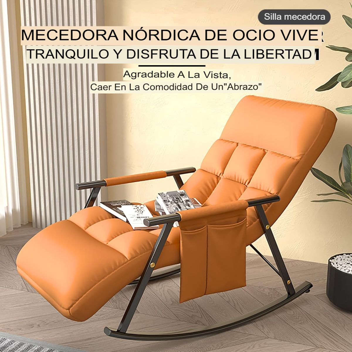 GENERICO - SILLA MECEDORA SILLÓN SOFÁ RECLINABLE TERRAZA PREMIUM NARANJA