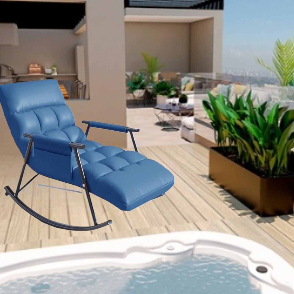 GENERICO - SILLA MECEDORA SILLÓN SOFÁ RECLINABLE TERRAZA PREMIUM AZUL
