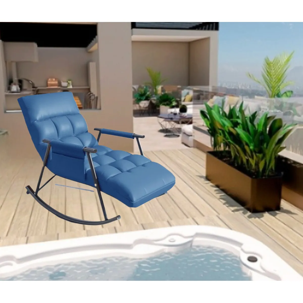 GENERICO - SILLA MECEDORA SILLÓN SOFÁ RECLINABLE TERRAZA PREMIUM AZUL
