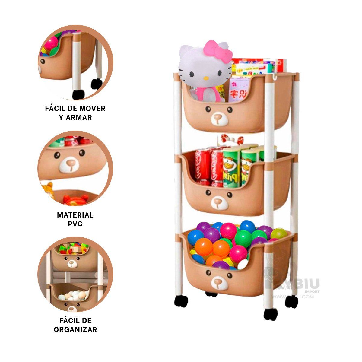 RYBIU IMPORT - Estante de Niños de Ositos en Color Marron Y+Gift Stickers