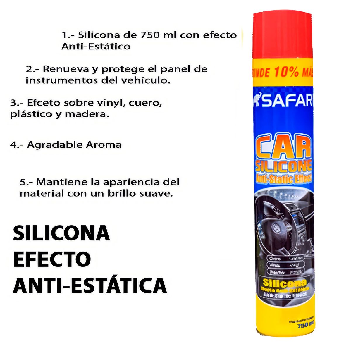 SAFARI - Silicona para Cueros y Tableros 750ml Aroma Fresa Extra Brillo