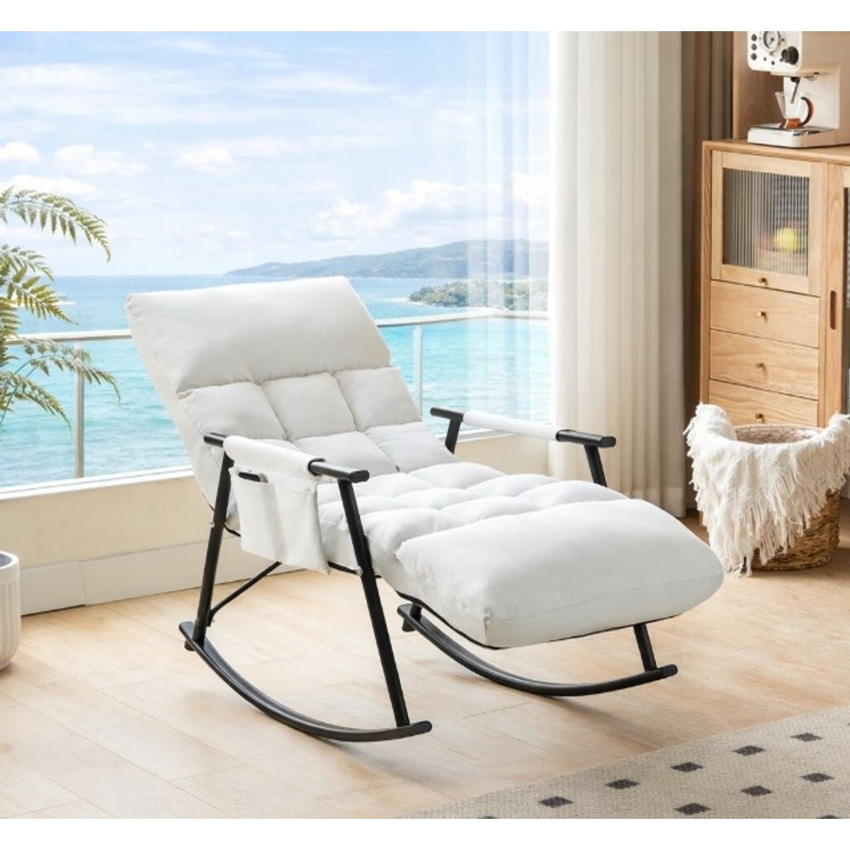 GENERICO - SILLA MECEDORA SILLÓN SOFÁ RECLINABLE TERRAZA PREMIUM BEIGE ACERO AL CARBONO