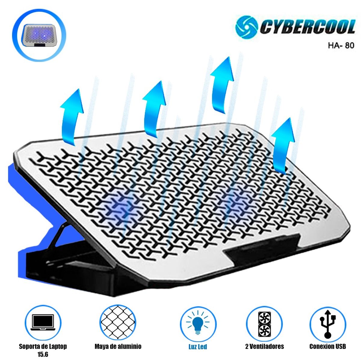 CYBERCOOL - COOLER PARA LAPTOP ALUMINIO CYBERCOOL HA-80