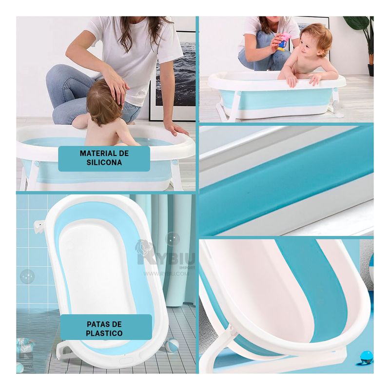 RYBIU IMPORT - Bañadera de Aseo de Bebe Celeste Y+Regalo Ligas para Peinar