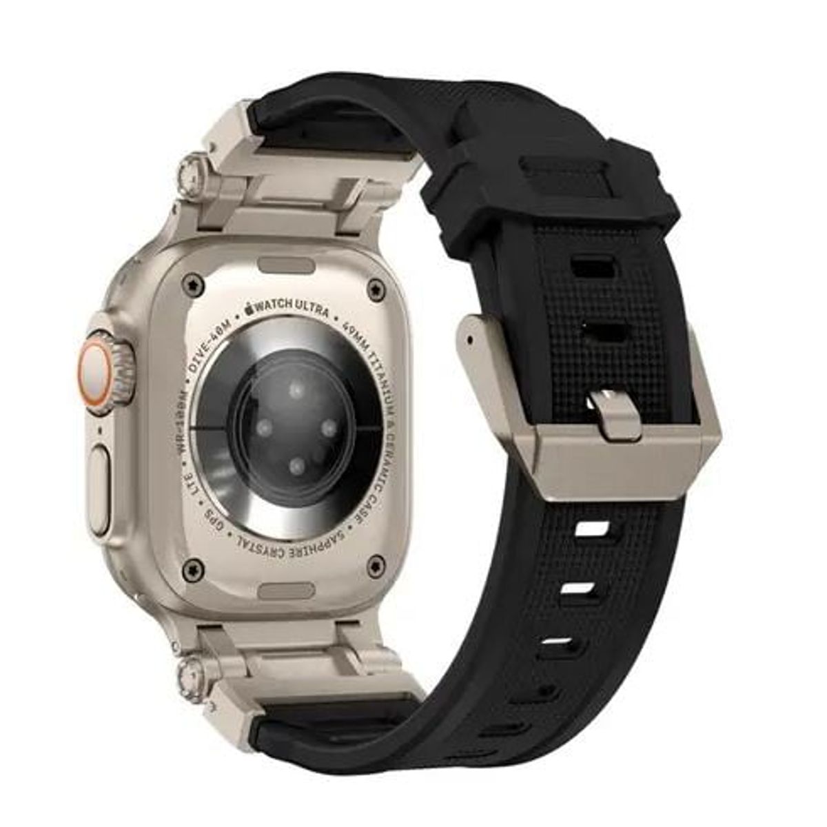 GENERICO - CORREA ACERO Y TPU RUGGED NEGRO PARA APPLE WATCH