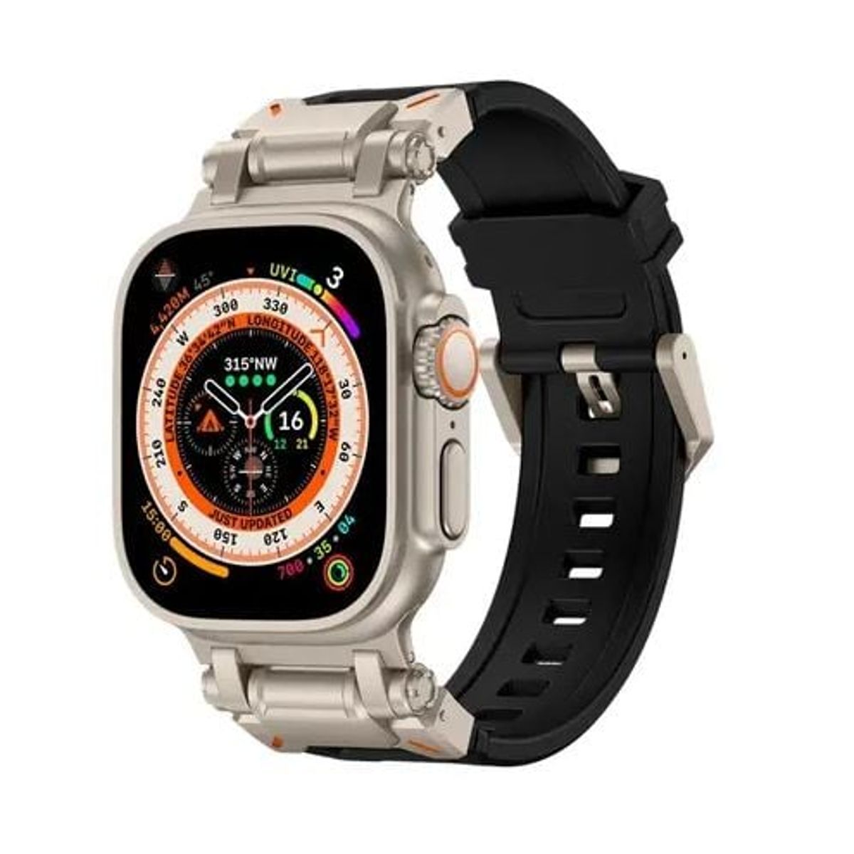 GENERICO - CORREA ACERO Y TPU RUGGED NEGRO PARA APPLE WATCH