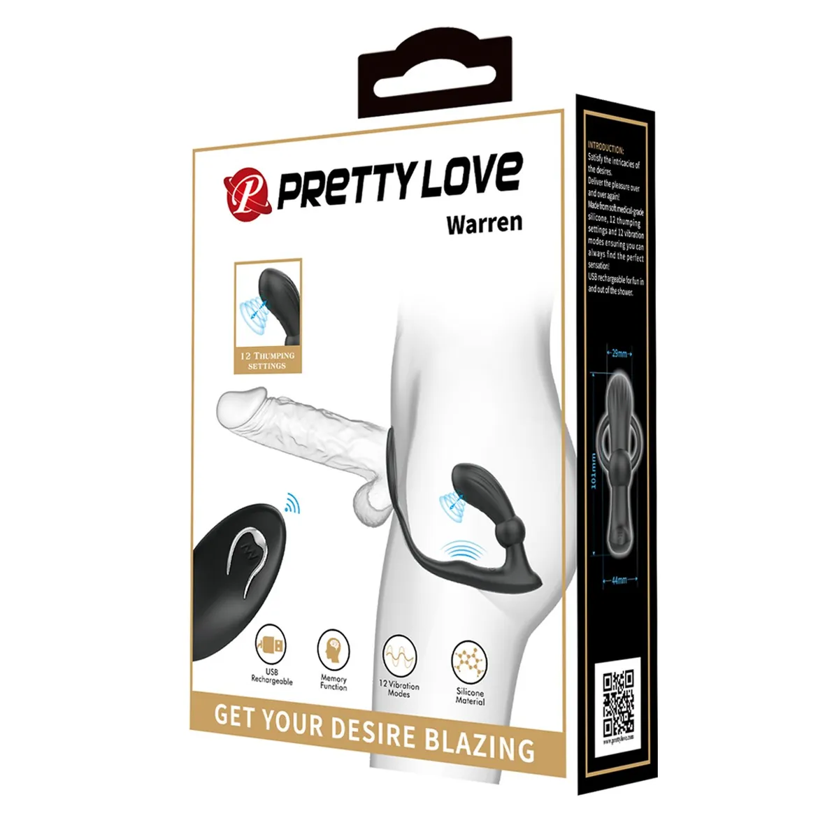 PRETTY LOVE - Plug Vibrador Anal Estimulador Próstata Warren Anillo Retardante Pene