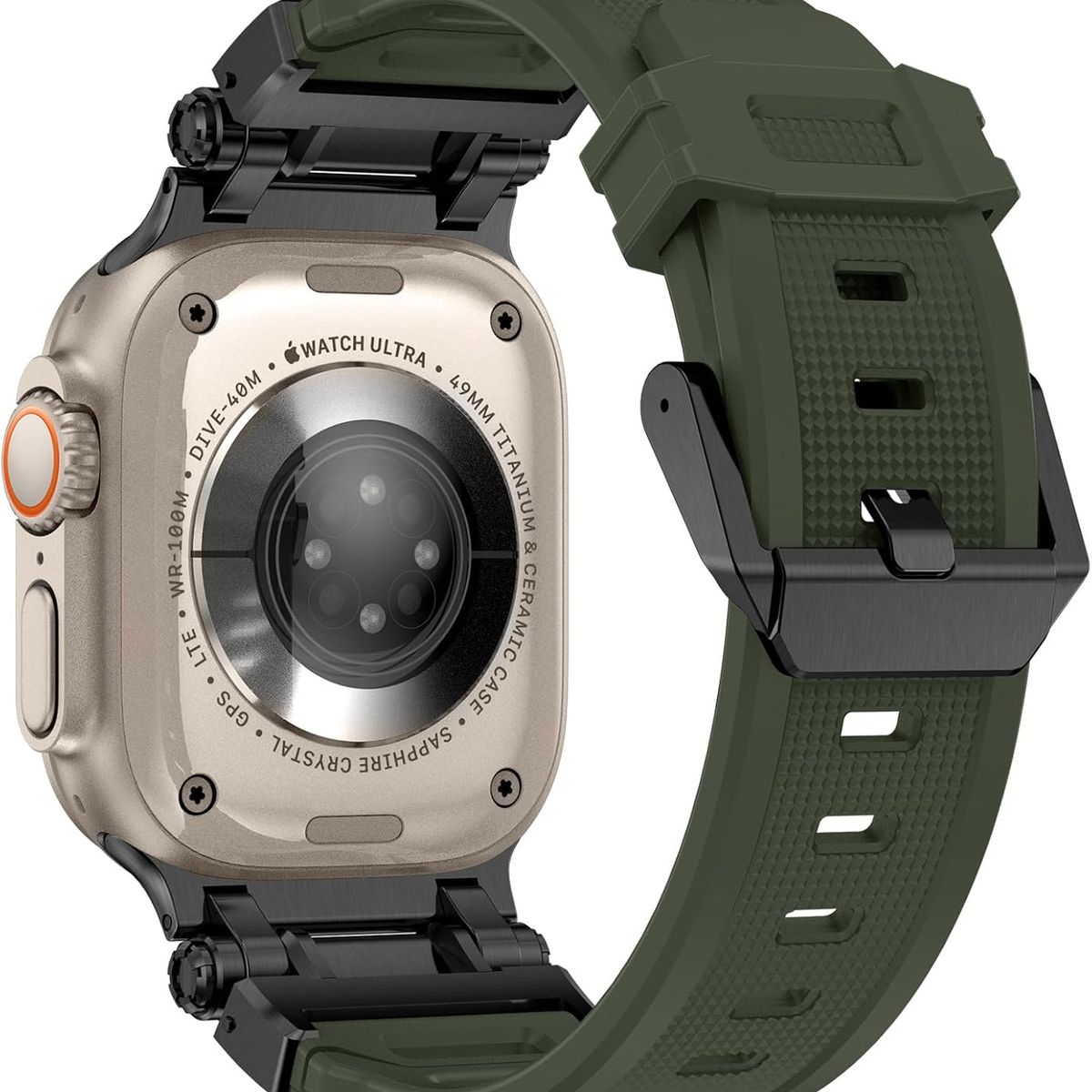 GENERICO - CORREA ACERO Y TPU RUGGED VERDE  PARA APPLE WATCH