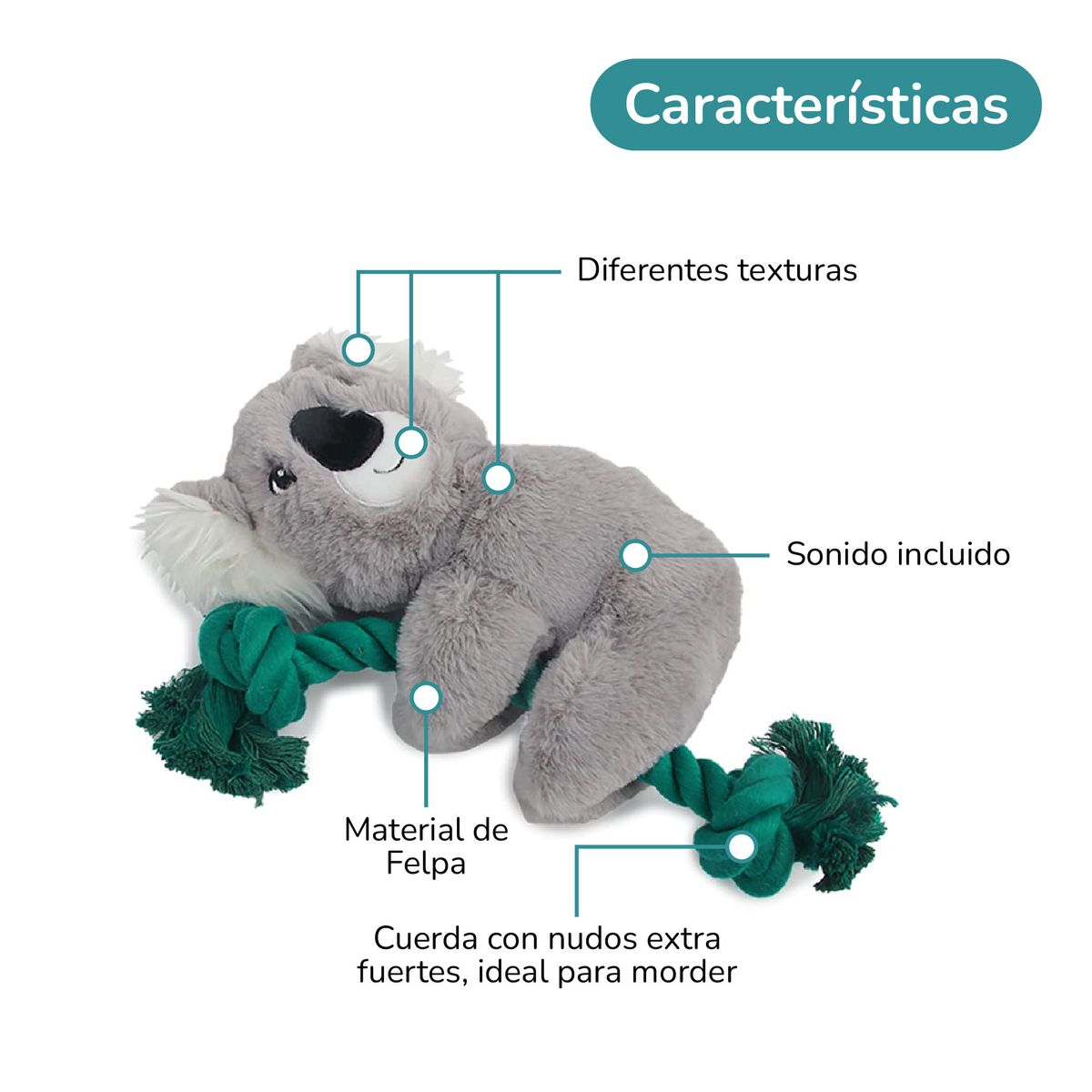 ALL FOR PAWS - Peluche para perros - Koala acurrucador con cuerda  AFP