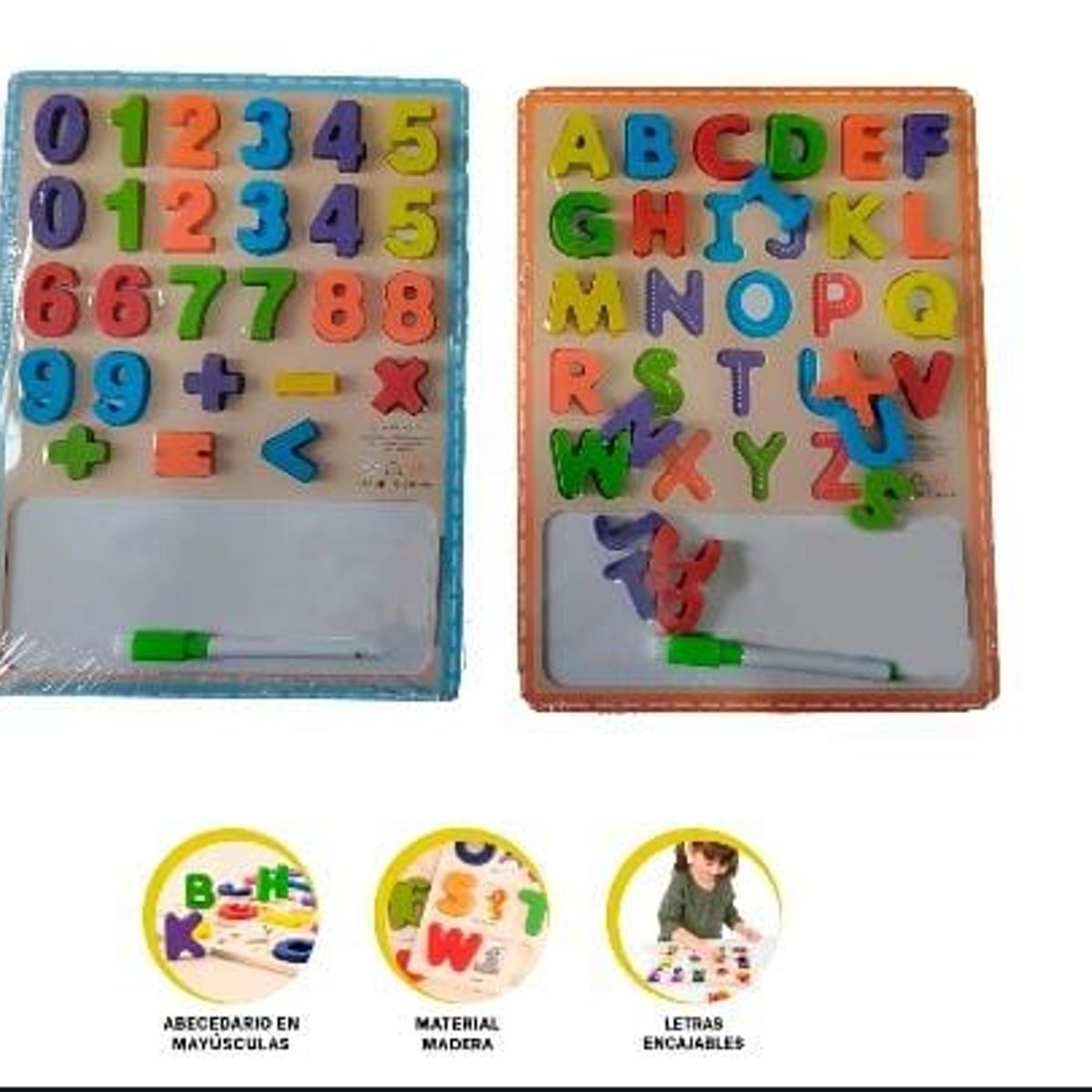 GENERICO - Pack 2 rompecabezas con pizarra numers o abecedario